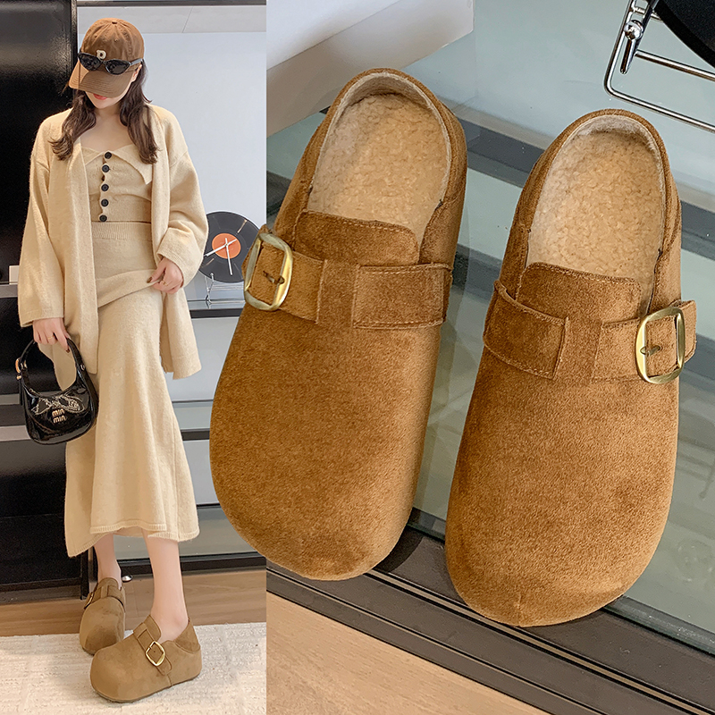 5CM~两穿内增高加绒勃肯鞋2025新款懒人全包丑萌大舒适厚底博肯鞋
