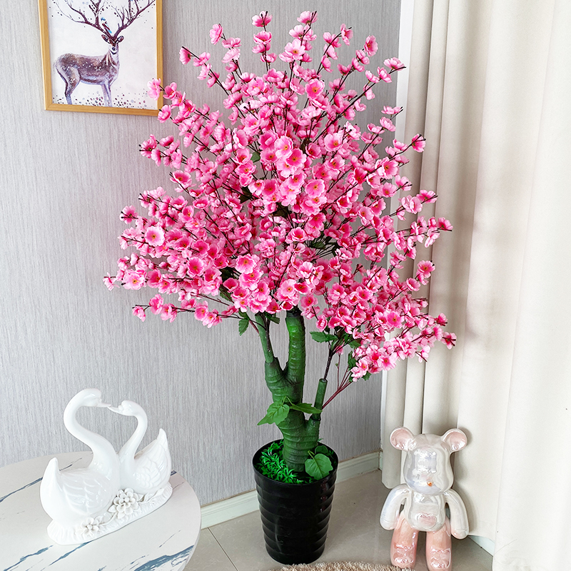 仿真花假树田园风格仿真桃花树室内装饰大型落地假花客厅摆设盆栽