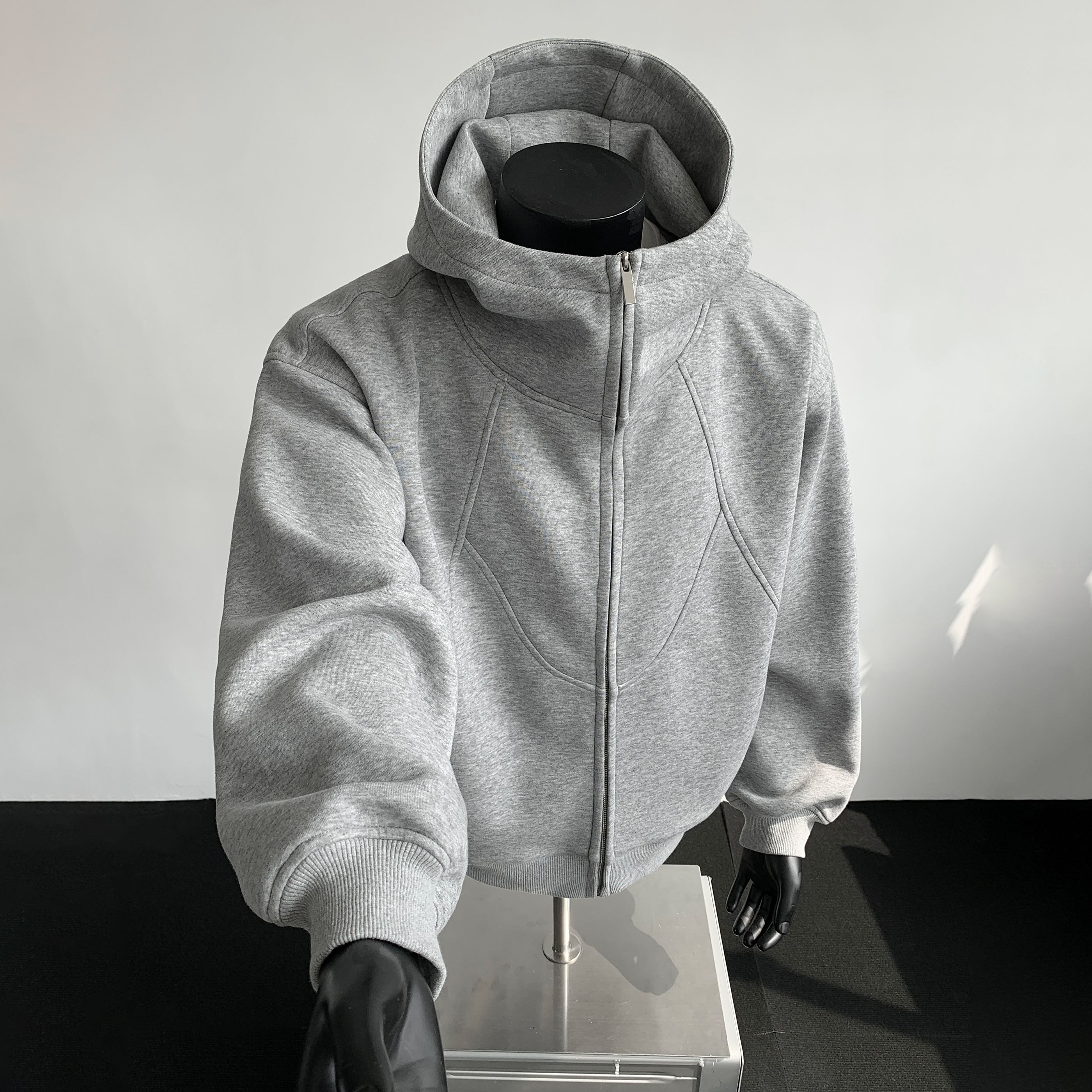 美式重磅解构连帽卫衣男女秋季宽松拼接开衫外套帽衫潮牌情侣上衣