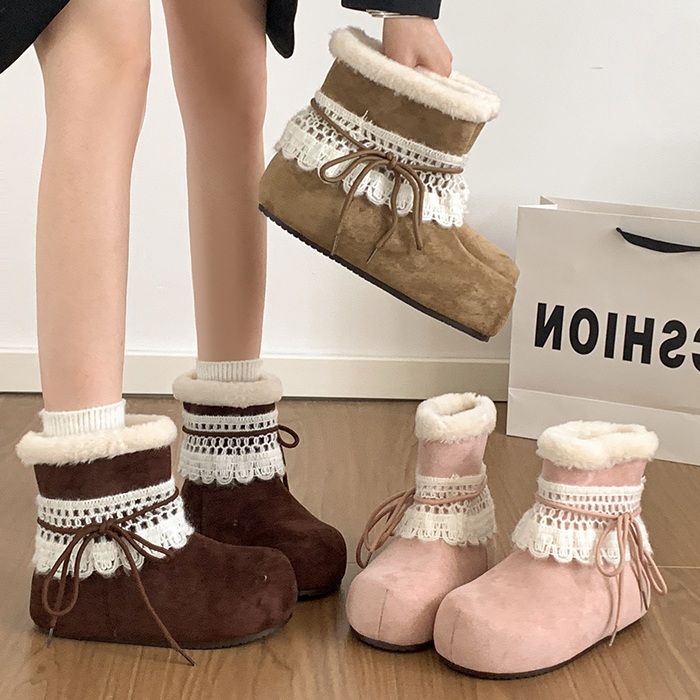 复古冰岛毛毛雪地靴女2025冬季新款厚底加绒加厚短靴外穿保暖棉鞋