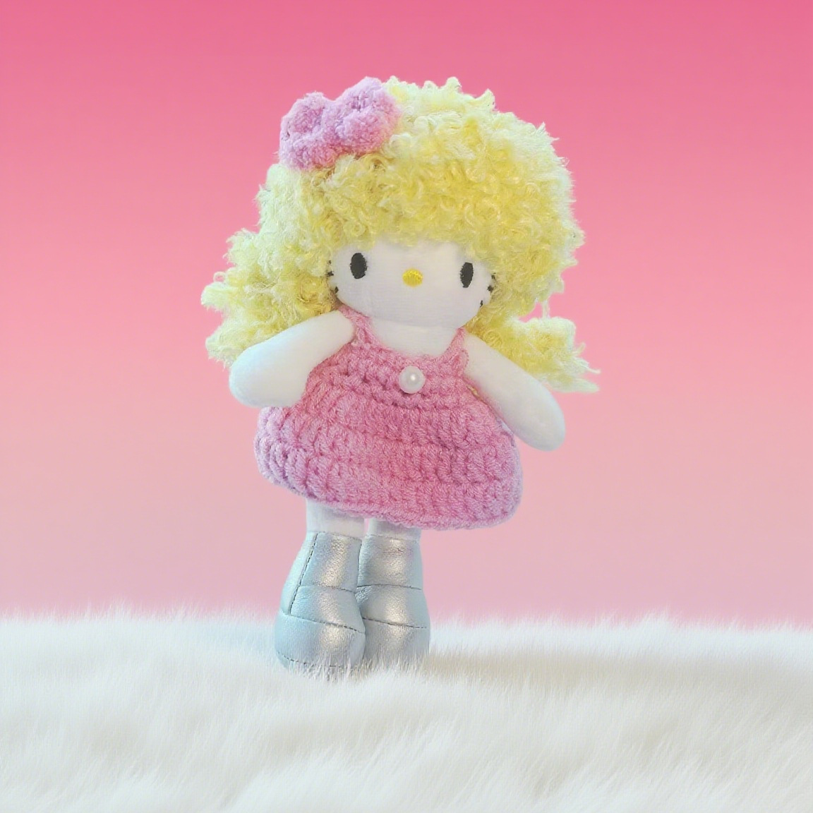 毛线现货可爱长腿kitty娃娃假发帽子裙子裙子换装娃衣