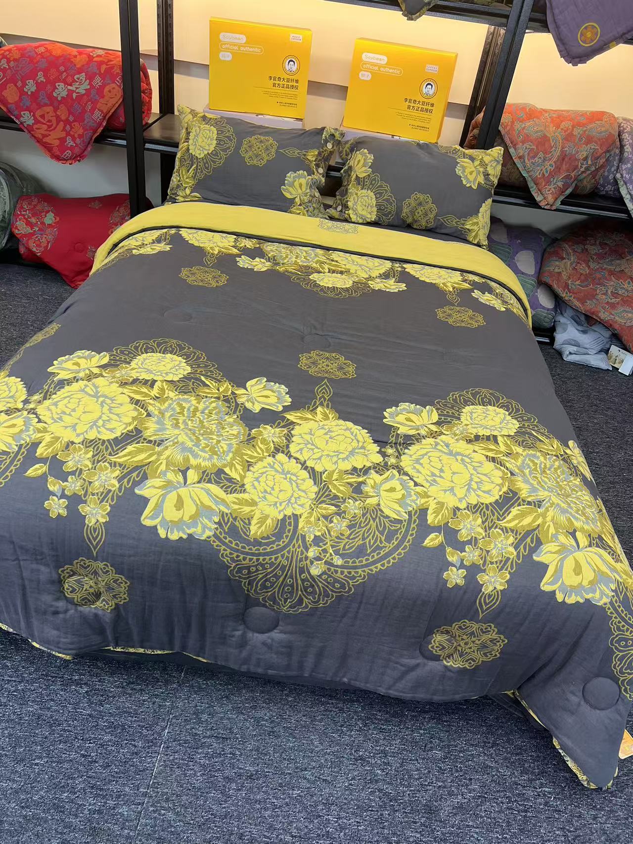 双人【黑金牡丹被子】2.0*2.3纯棉双层纱高端A类亲肤透气机洗被