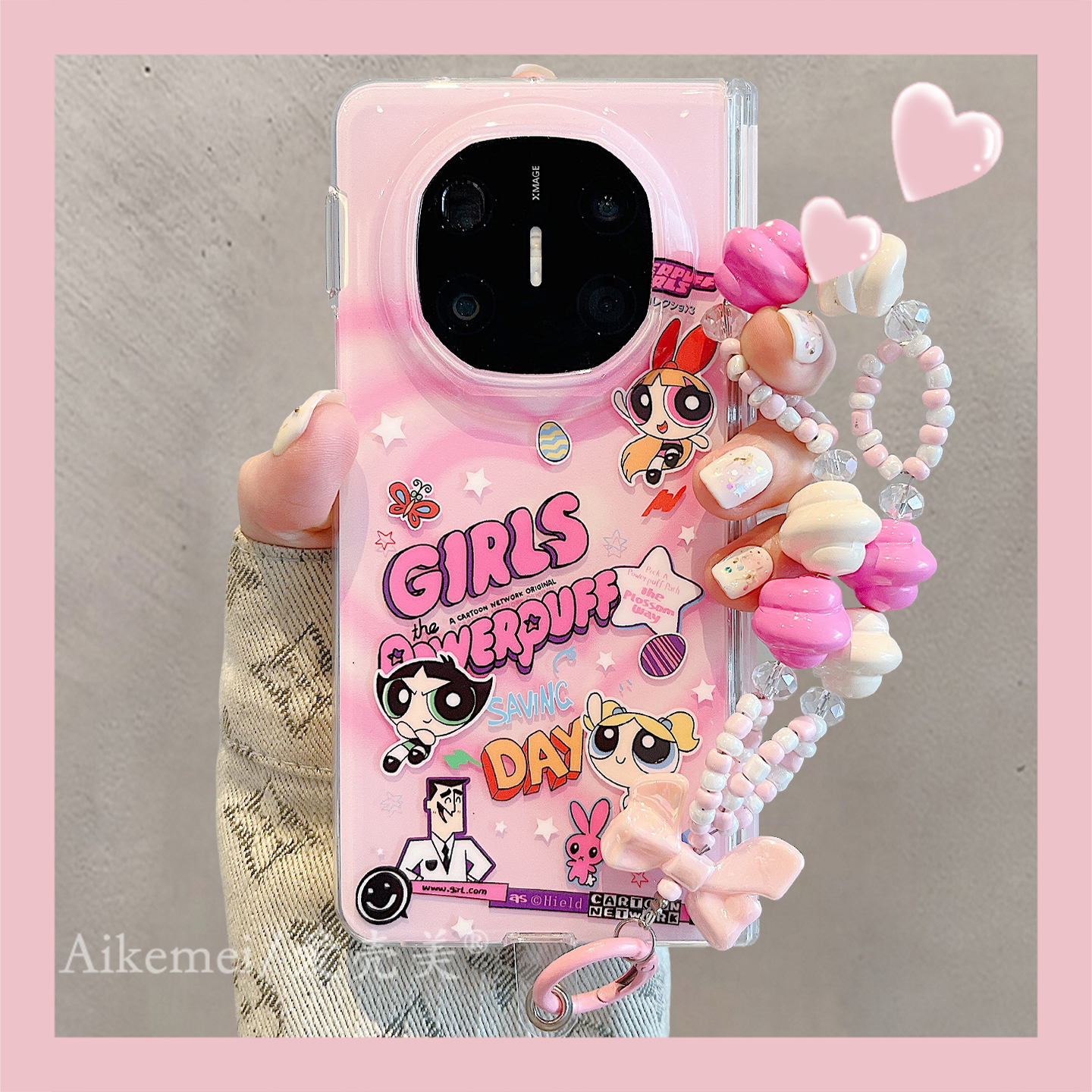 适用华为mateX6折叠屏手机壳粉色飞天小女警MateX5典藏版中轴保护