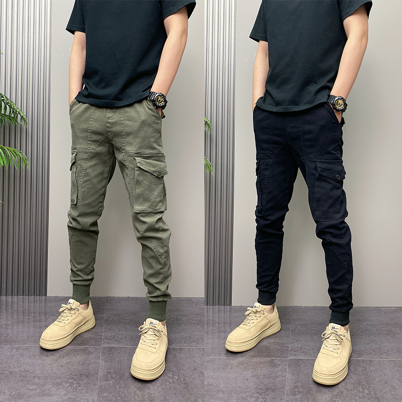 2025秋季男士ins小脚休闲牛仔裤九分裤大兜束脚裤修身净面工装裤