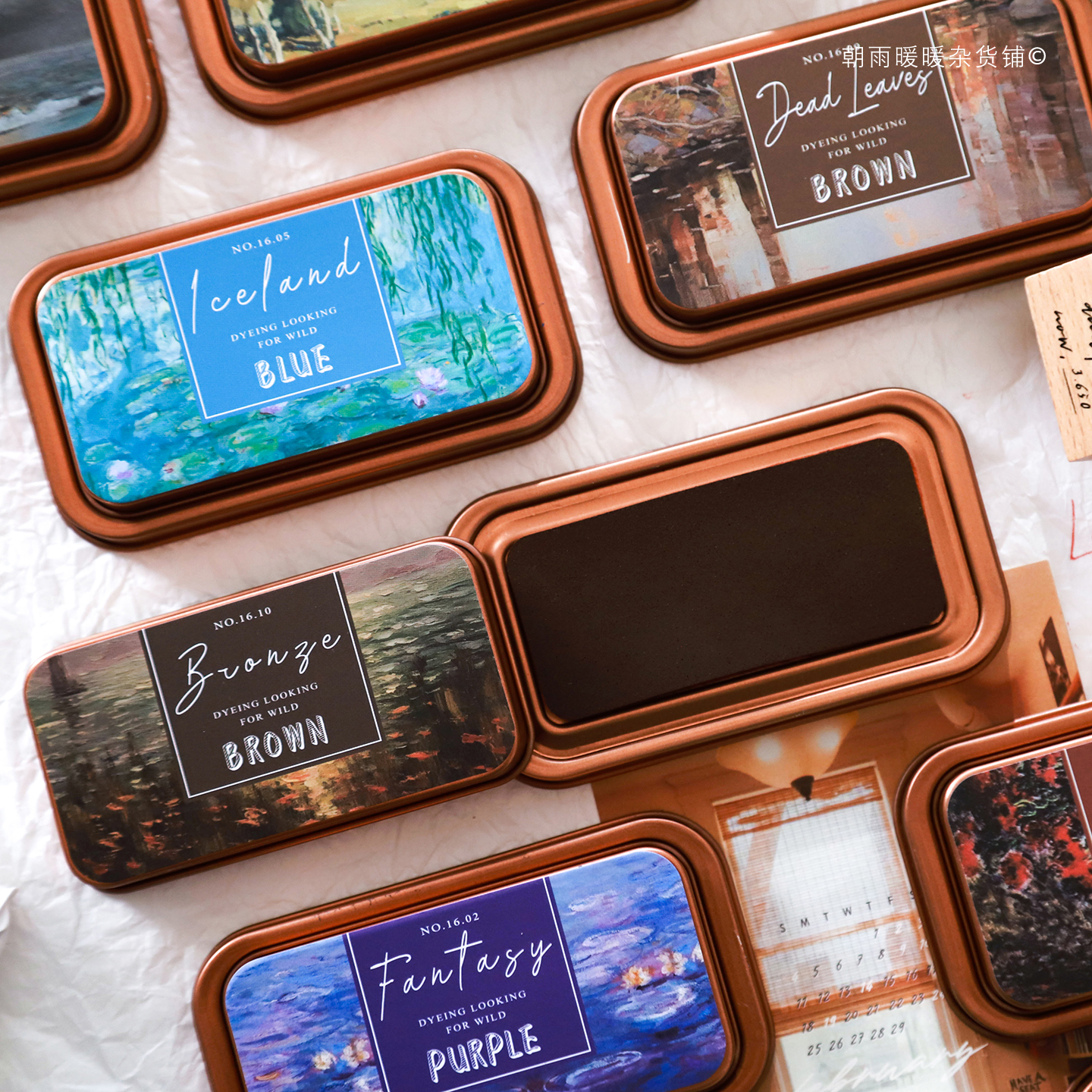 复古油画铁盒印台儿童彩色橡皮章手印指纹高档油性手帐印章印泥