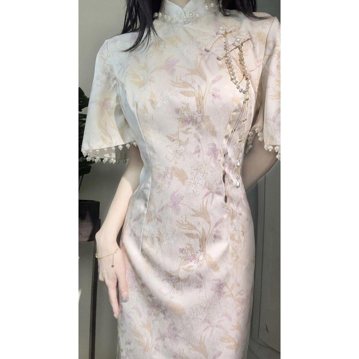 画报夫人新中式旗袍新款改良少女夏高级感年轻长款气质优雅连衣裙