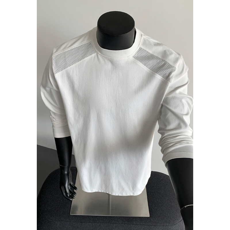 霄桂姿秋季正肩宽松长袖T恤内搭美式拼接男士休闲上衣体恤打底衫