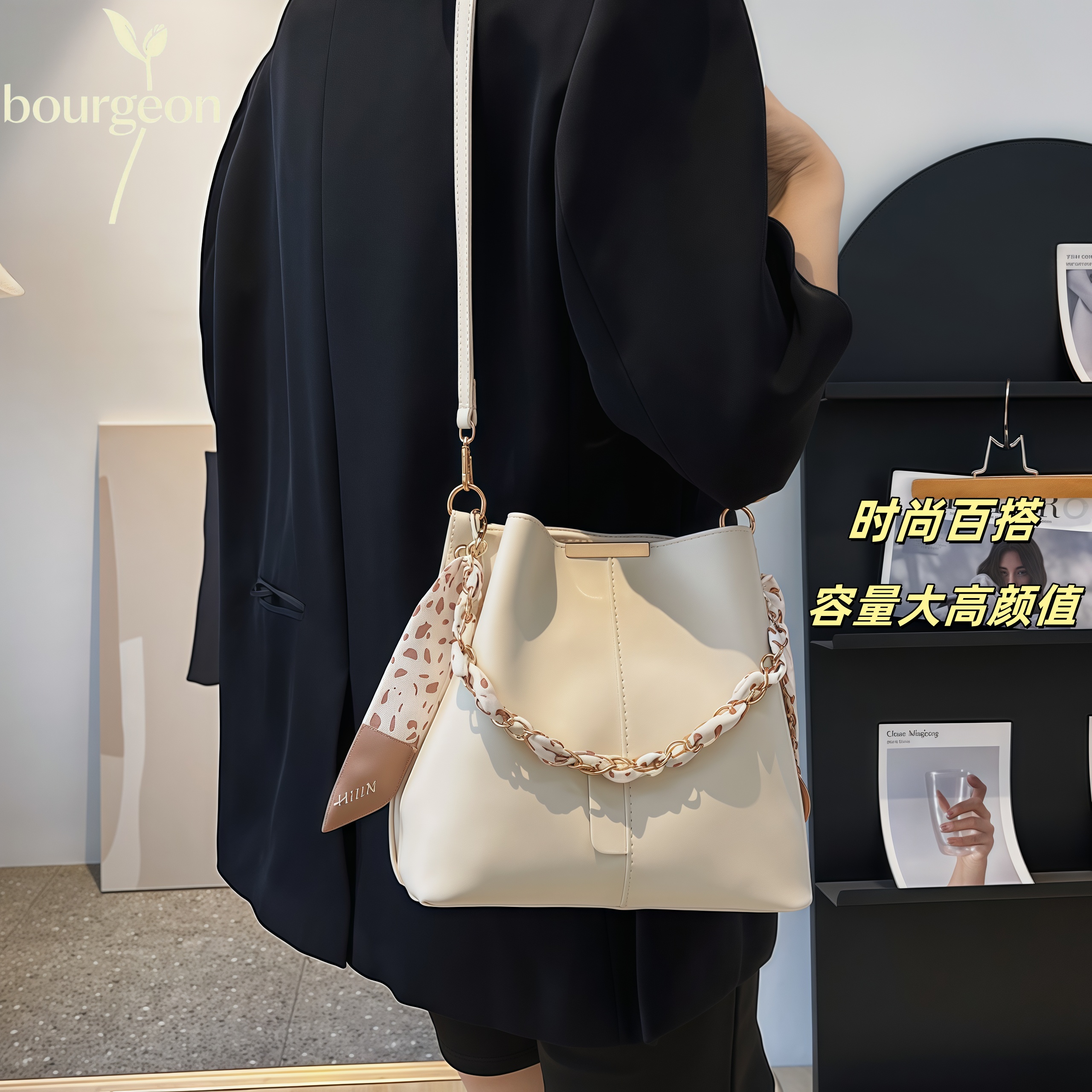 百搭气质女包包包女款爆款2025新款复古个性斜挎包丝巾手提水桶女