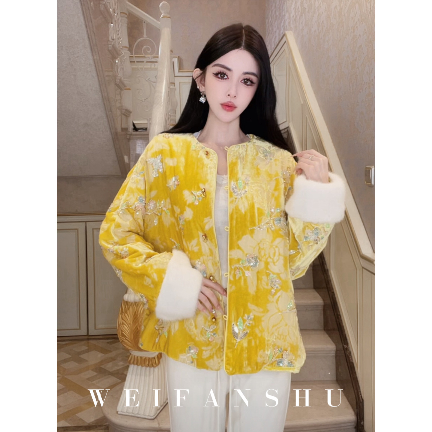 WEIFANSHU/魏凡舒【溏心鸿运】冬季新款内里填充桑蚕丝棉新中式外套