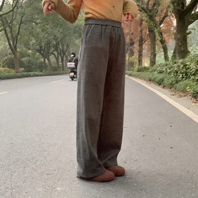 施小暴自制窄版无侧缝加绒显高显瘦阔腿裤