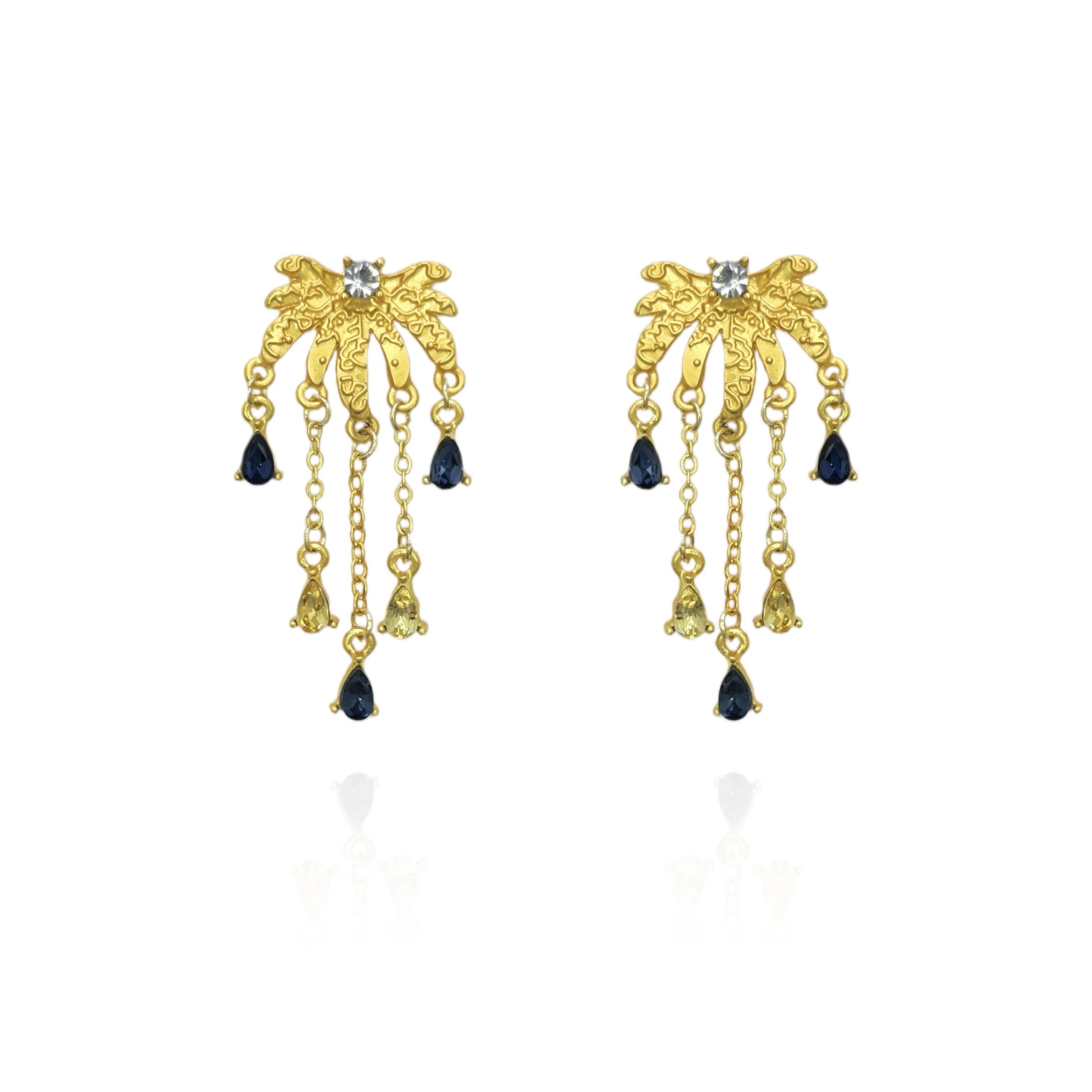 铜合金耳饰 璀璨烟花金色流苏耳钉异域风情高级感轻奢气质耳环