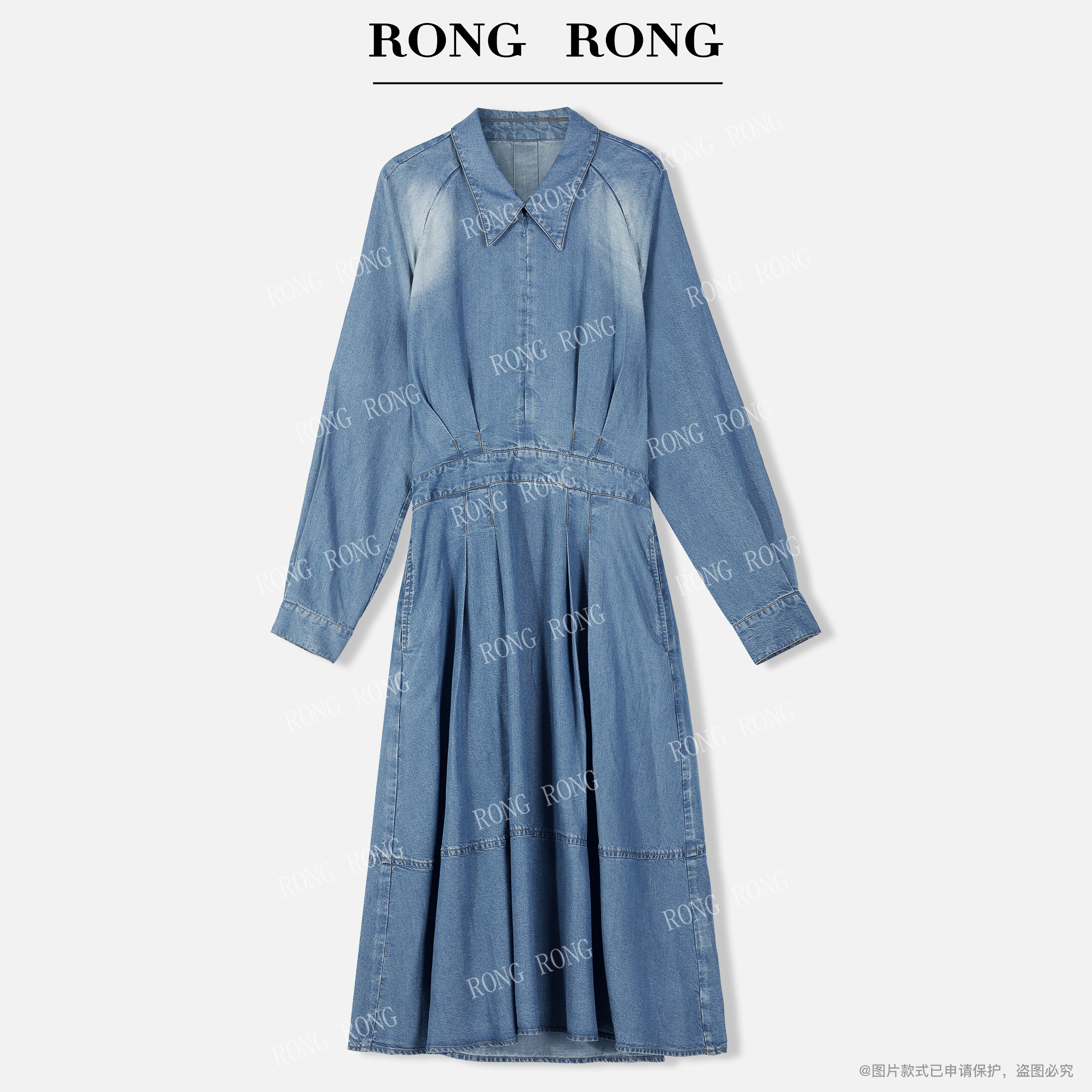 溶溶【茶歇季蓝】RONGRONG 100莱赛尔复古收腰牛仔连衣裙F25C880L