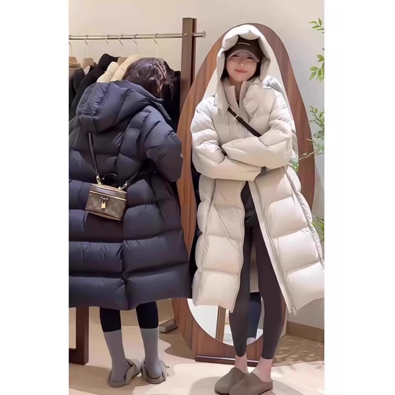 韩版纯欲简约气质连帽设计中长款好看防风保暖棉服外套女冬季款