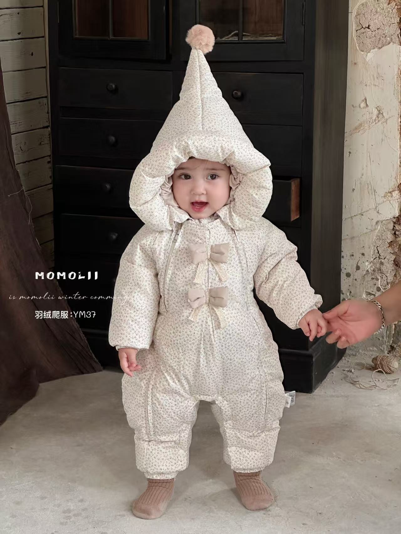 茉茉哩婴幼儿女童加厚连体衣90白鸭绒羽绒服冬季新生儿外出服2537