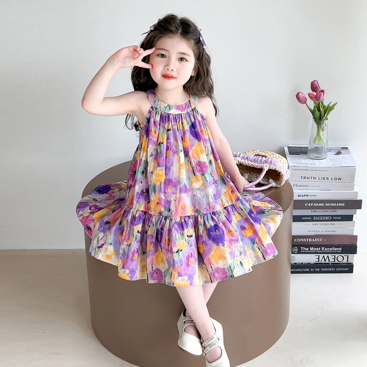 女小童背心连衣裙夏季新款女宝宝无袖碎花裙夏装小女孩薄款公主裙