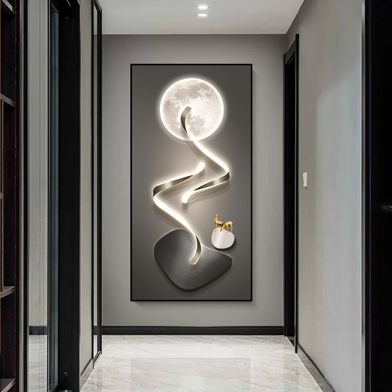 入户玄关装饰画竖画现代简约轻奢北欧客厅奶油风晶瓷挂画走廊过道