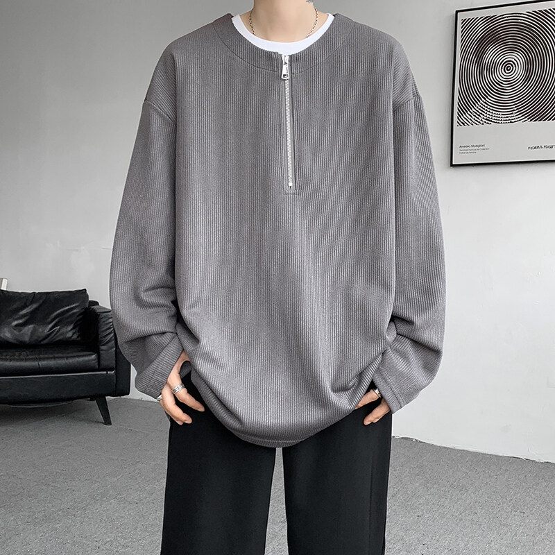 隐匿者圆领卫衣男春季新款半拉链设计上衣港风潮流简约百搭卫衣男