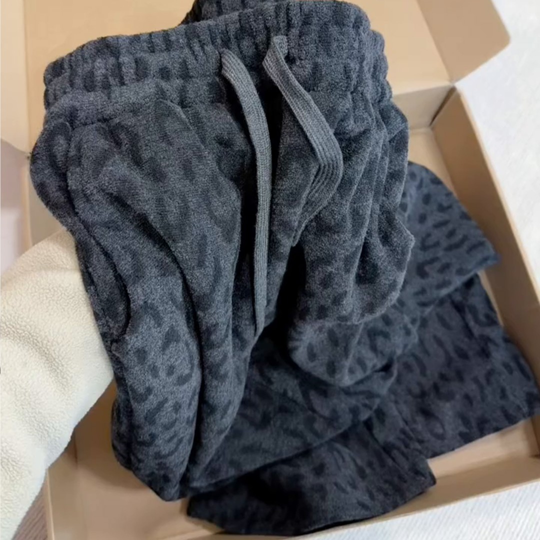 冬季款复古豹纹百搭垂感加绒阔腿裤女大码高腰宽松遮肉显瘦直筒裤