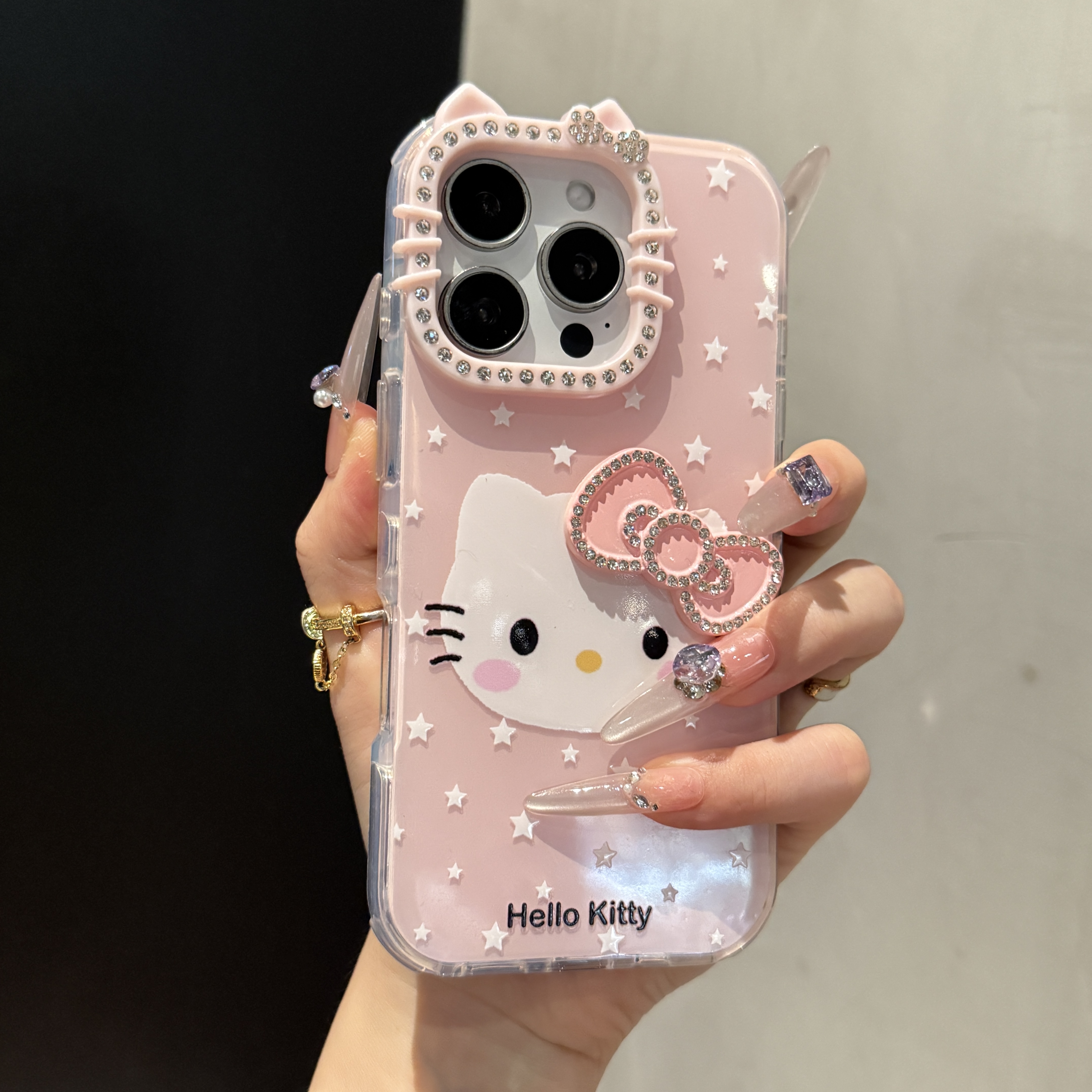 ins闪钻蝴蝶结侧边KT猫适用苹果16promax手机壳iPhone15简约14/13