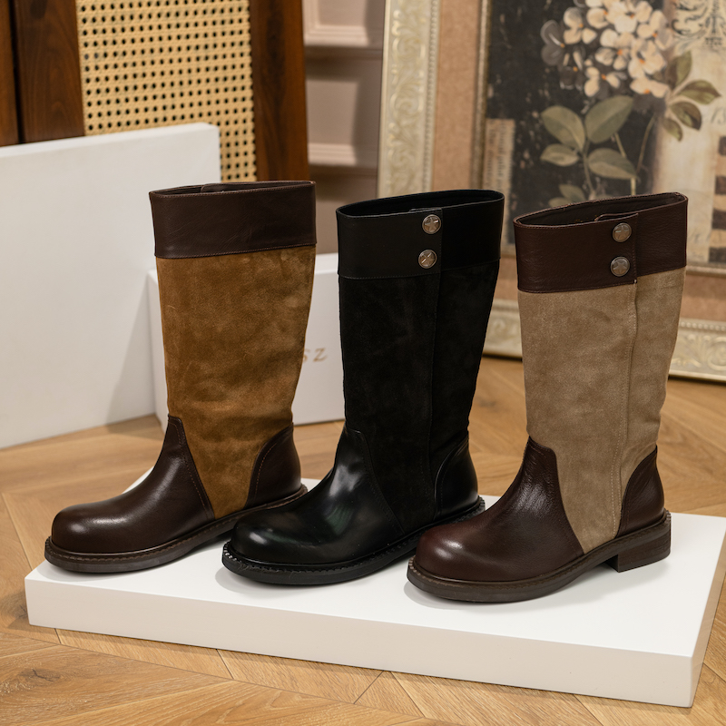 [Miss Z]跟高2.6cm/高丝光牛皮/高筒真皮女靴