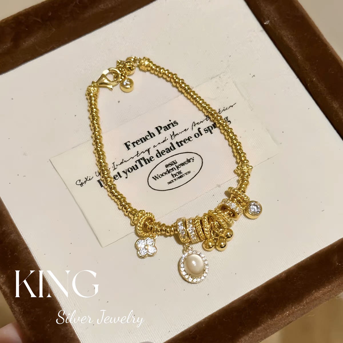 925银手链 龙心四叶花盘缠925银手链精致百搭小众女士轻奢金色