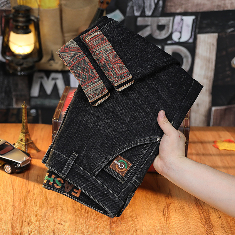 提花牛仔裤男款爆款2025新款秋冬加绒轻奢高端弹力小直筒百搭长裤