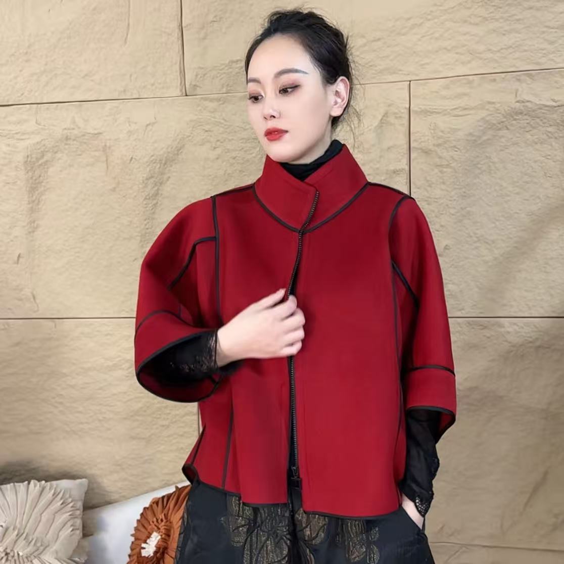 2025年春秋新款气质双面毛呢大码拉链宽松休闲外套上衣女