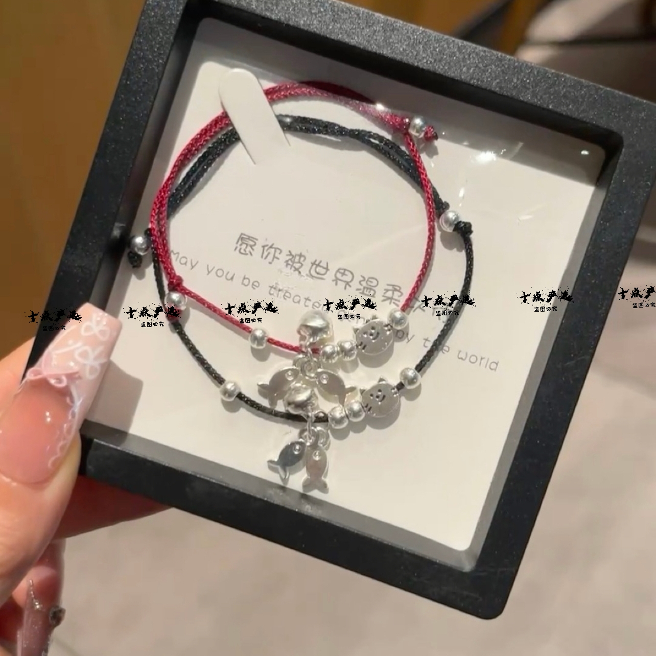 非金属布艺手链 招财猫小鱼情侣闺蜜手绳手工编织可调节简约小众