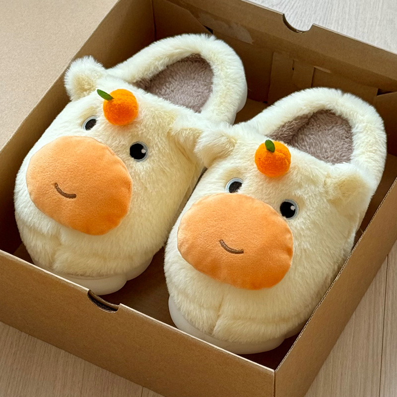 安尚芬可爱水豚棉拖鞋女毛绒情侣款冬季居家保暖包跟棉拖鞋男厚底