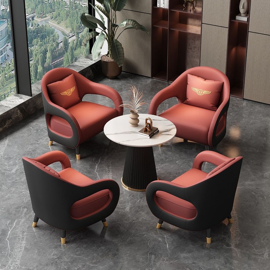 轻奢洽谈桌椅组合休闲桌椅组合休息区阳台皮艺单人沙发茶几组合