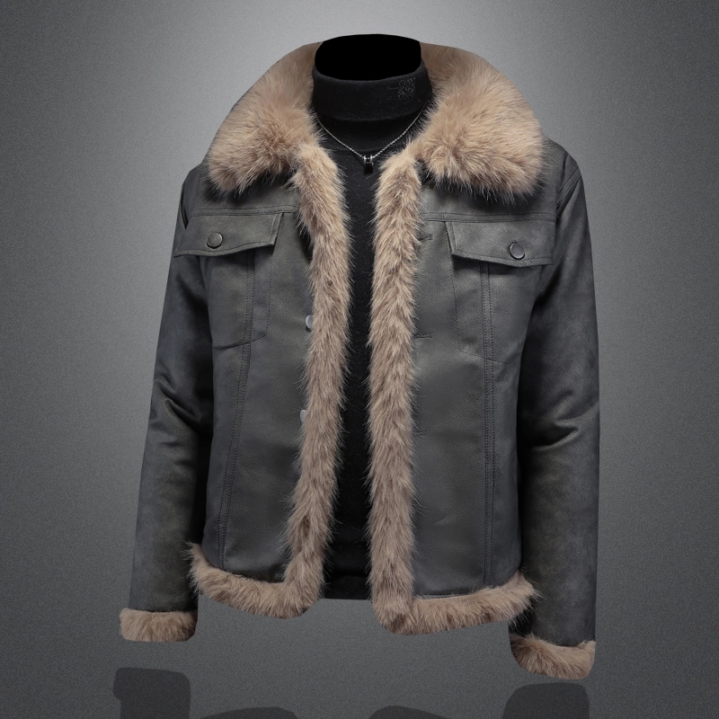 轻奢双面穿皮毛一体男士冬季大码加绒加厚皮衣夹克男装羊羔毛外套