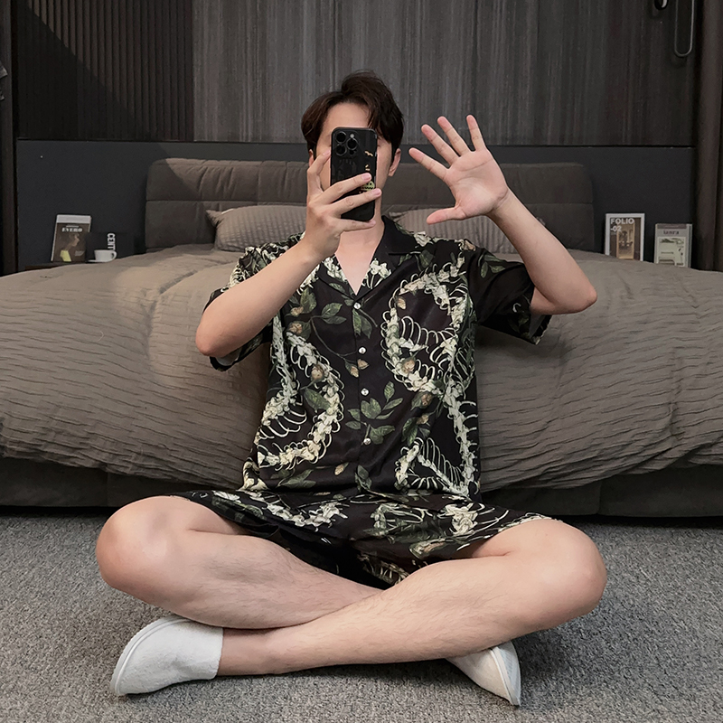 冰丝男士睡衣夏2025新款国风可外穿短袖短裤家居服男夏季大码套装