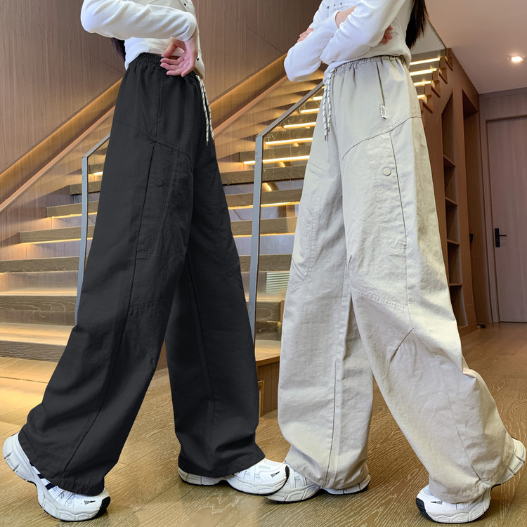 女童秋季裤子薄款2025新款儿童工装裤大童休闲裤女孩秋装阔腿长裤