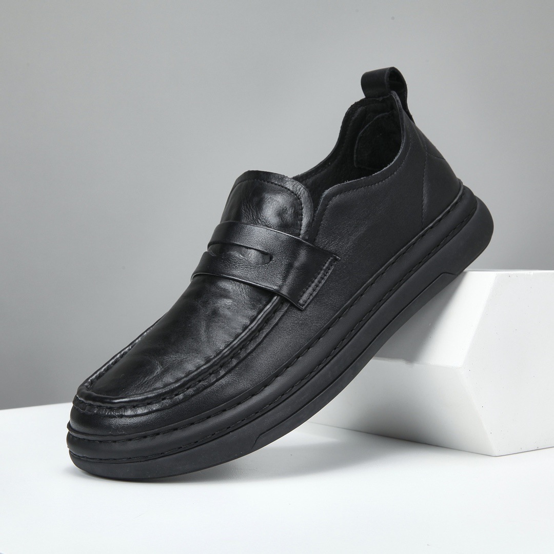 2025秋季男鞋透气防滑软底一脚蹬懒人鞋英伦风乐福鞋男士休闲皮鞋