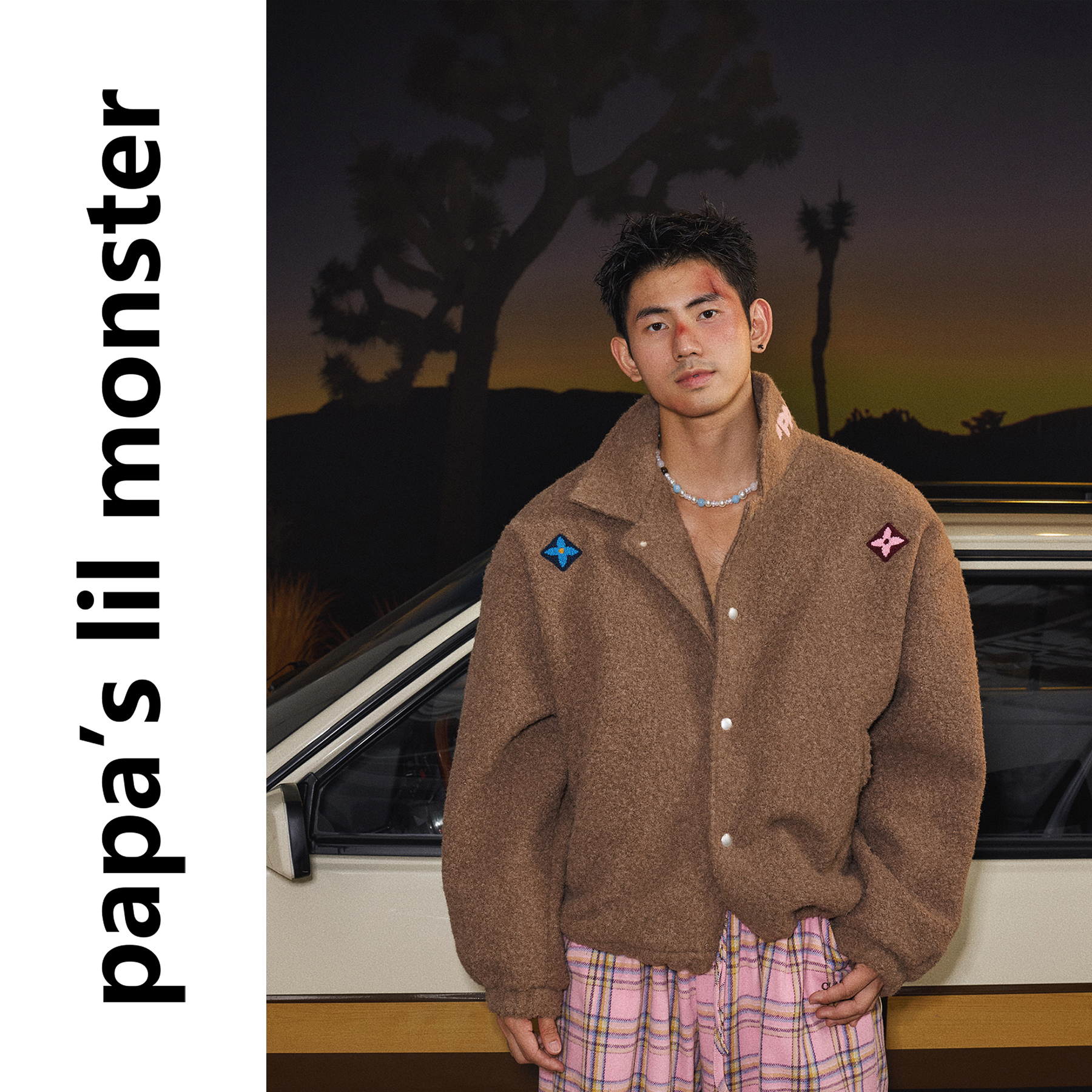 PAPASLILMONSTER【原创】美式冬季花卉摇粒绒宽松毛呢夹克外套男