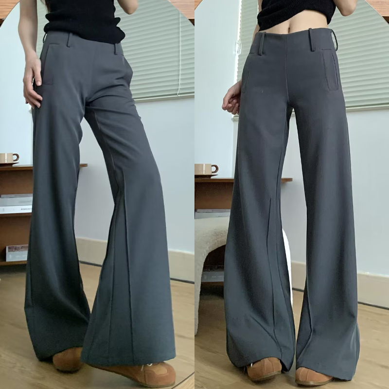 灰色微喇西装裤女春秋2025新款高腰显瘦垂坠感休闲马蹄阔腿裤夏季