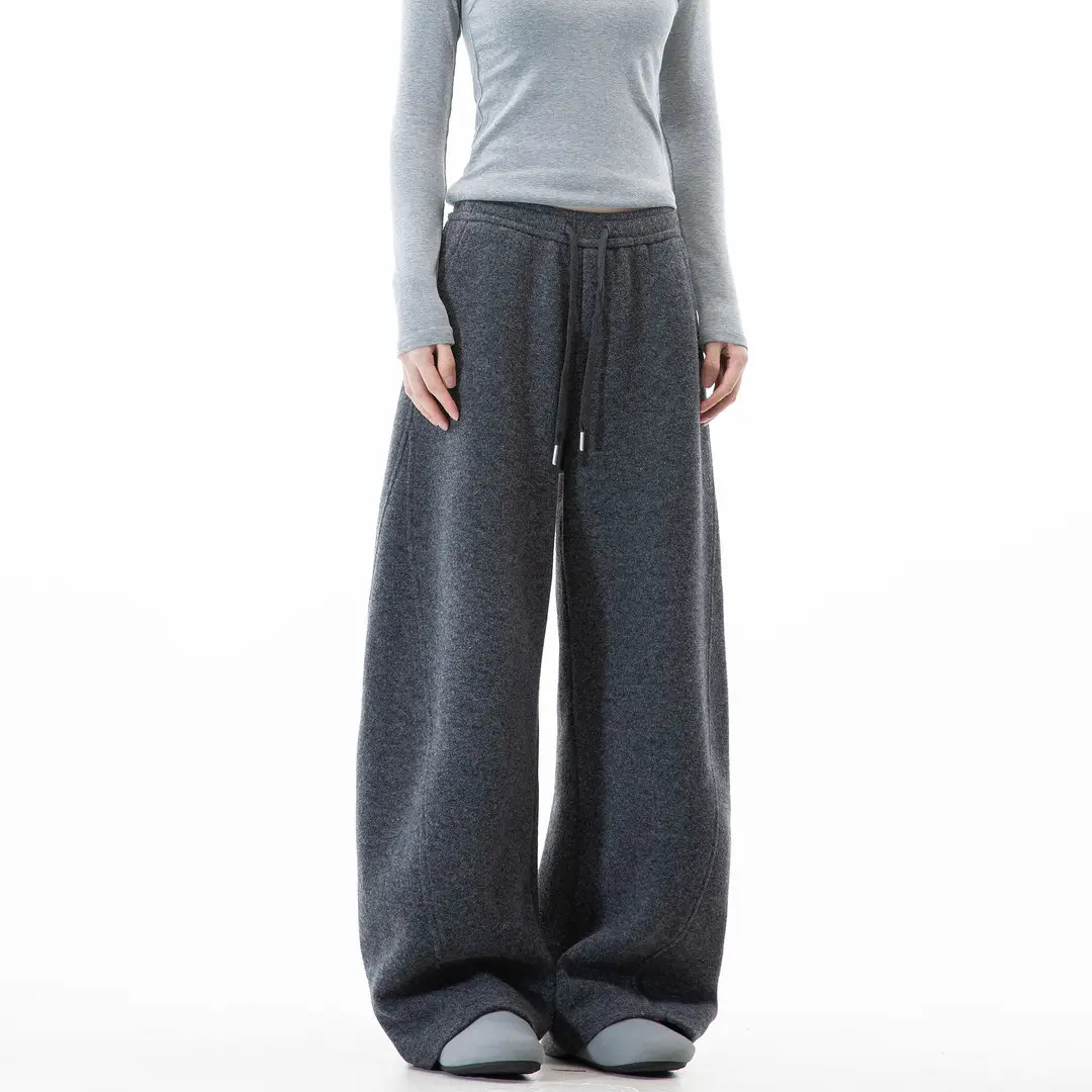 冬季【羊毛卫裤】男女简约加厚口粮神裤阔腿磨毛直筒显瘦针织休闲裤