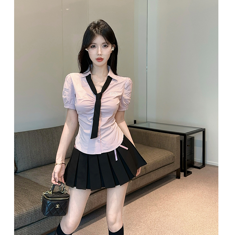 时尚jk制服套装女装韩式学院风短袖衬衫纯欲半身裙子两件套夏季