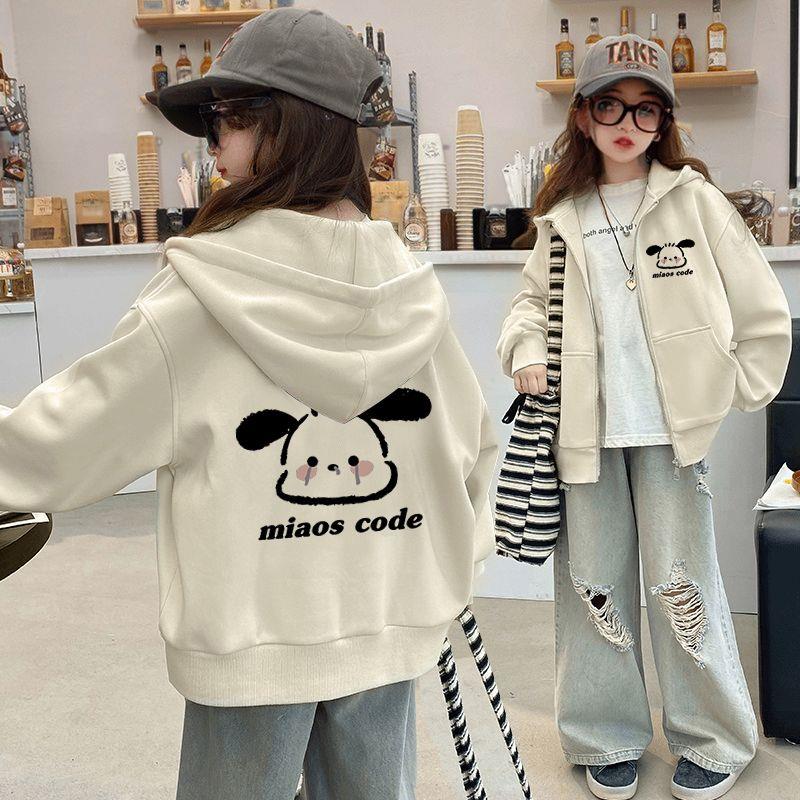 女童秋装外套2025新款秋冬连帽卫衣中大童卡通开衫拉链加绒上衣潮