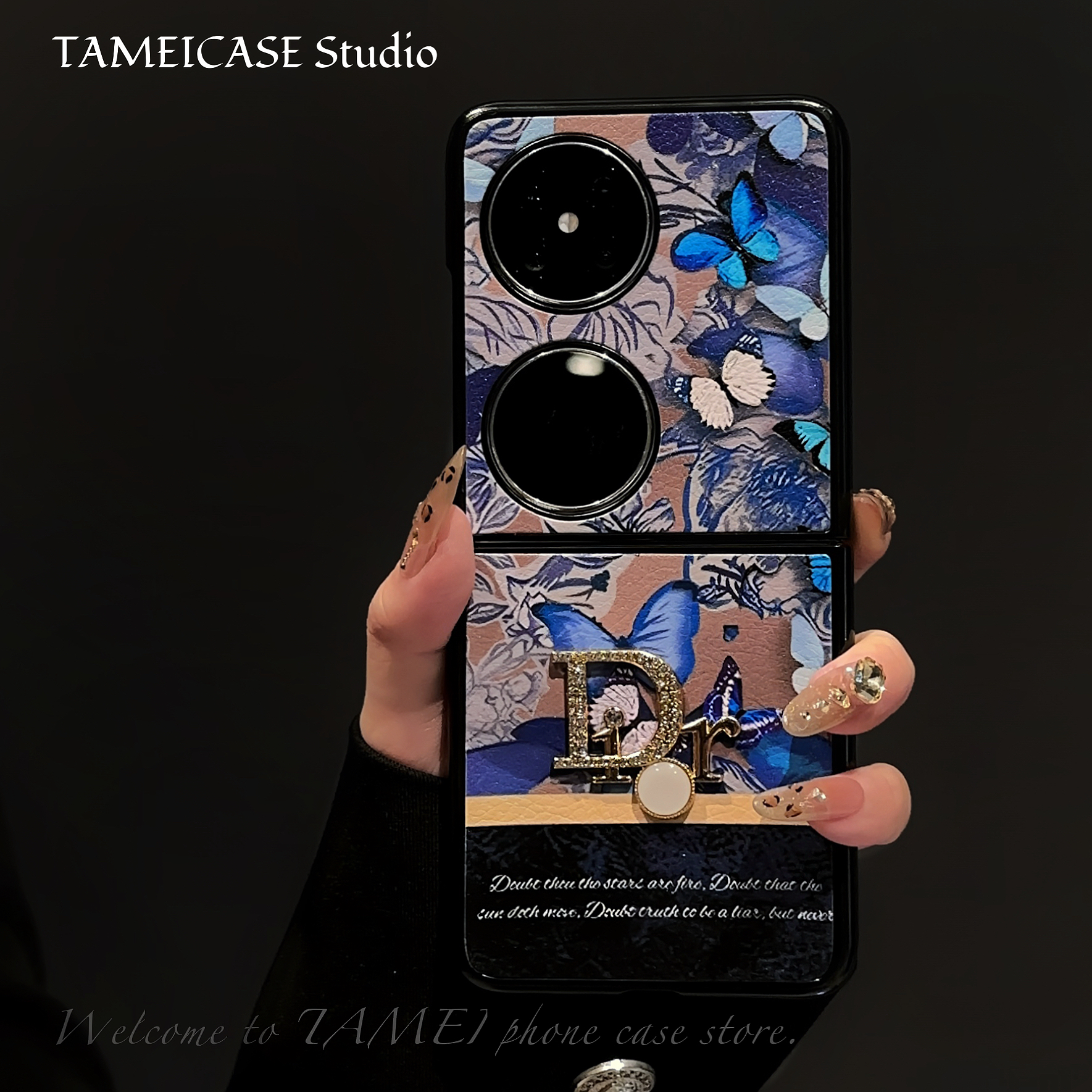 适用于华为pocket2手机壳羊皮折叠屏FINDN3FLIP蝴蝶DR华为pockets