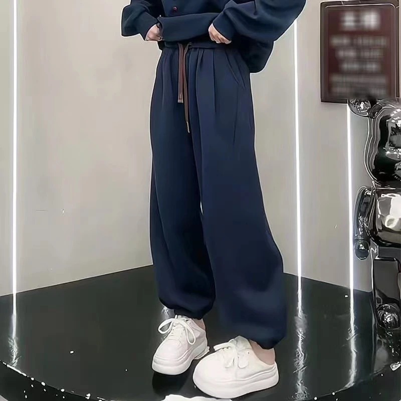 胖mm2-300斤春秋冬新款薄款卫裤女高腰抽绳束脚裤大码加绒休闲裤