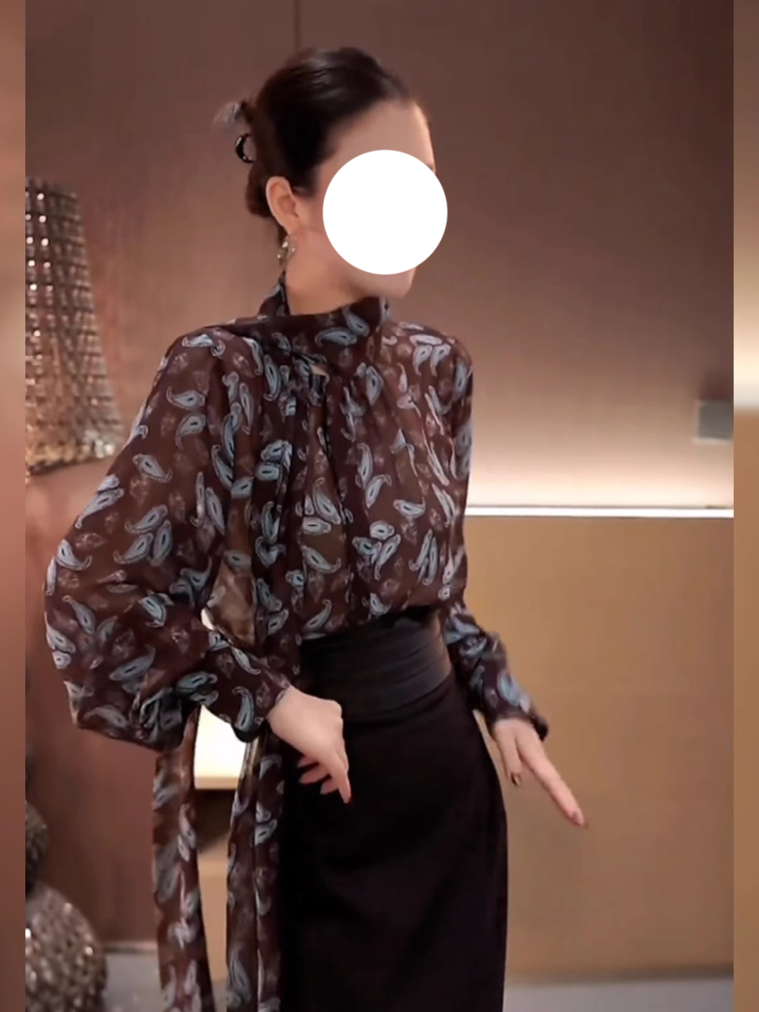 2025早秋新款法式气质名媛印花长袖衬衫女装时尚飘带百搭高级上衣
