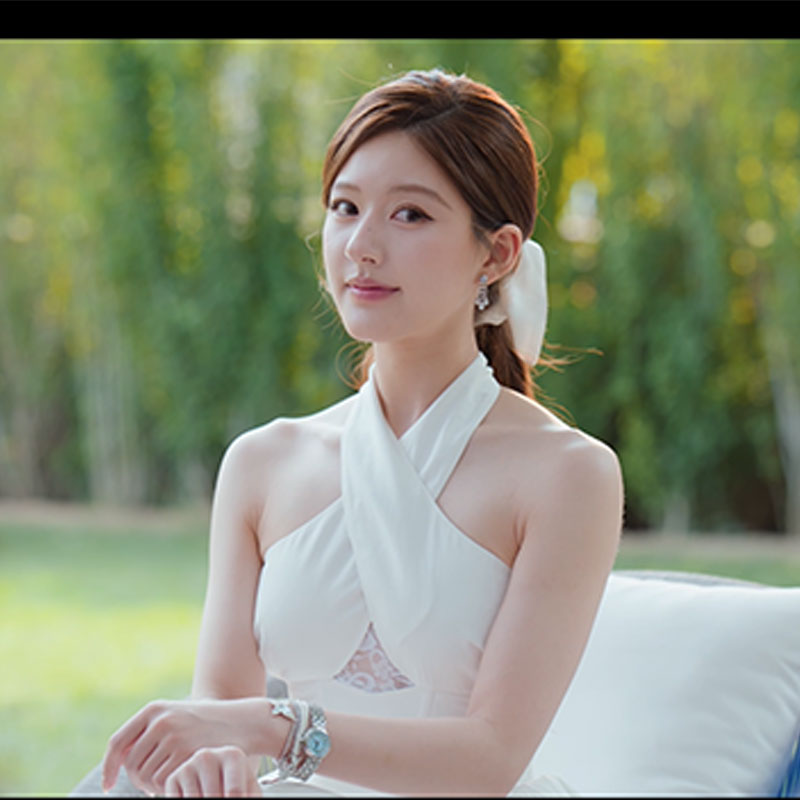 【赵露思同款】许妍同款气质显瘦交叉挂脖镂空植绒蕾丝优雅浪漫长裙