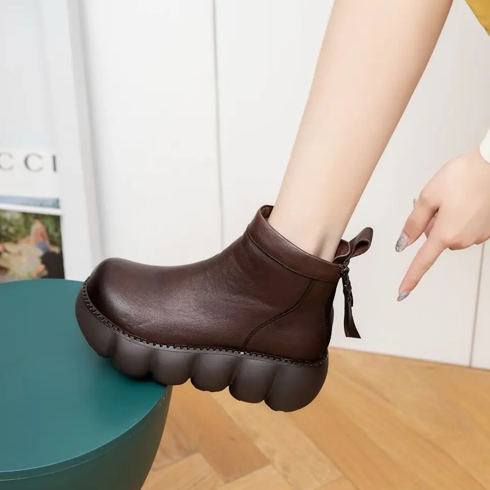 2655-5冬季复古圆头牛皮松糕厚底加绒舒适百搭休闲马丁靴