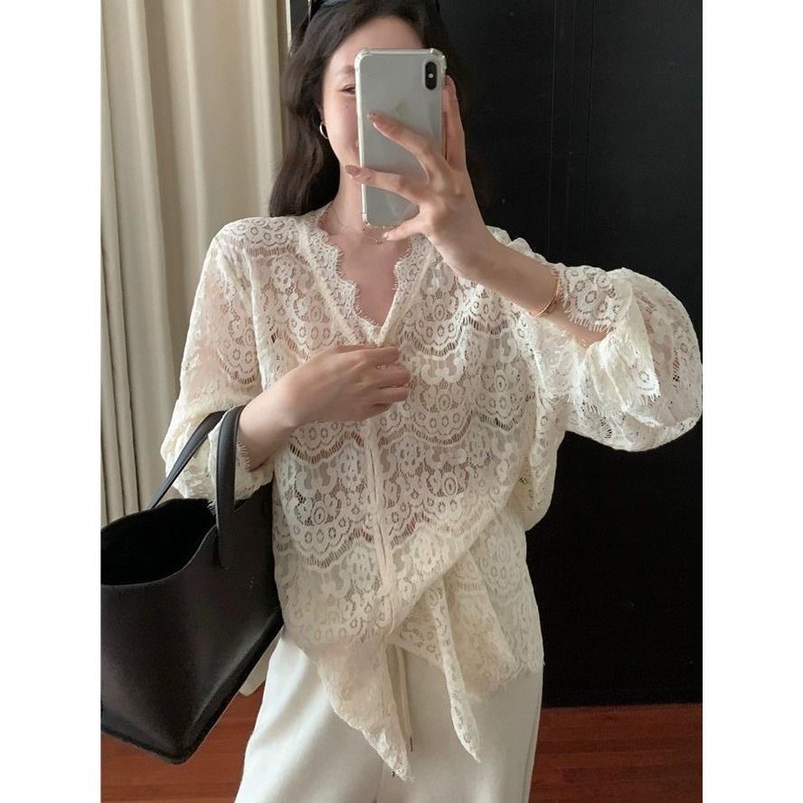 小个子水溶蕾丝睫毛打底衬衫女装秋装2025年洋气小衫长袖上衣