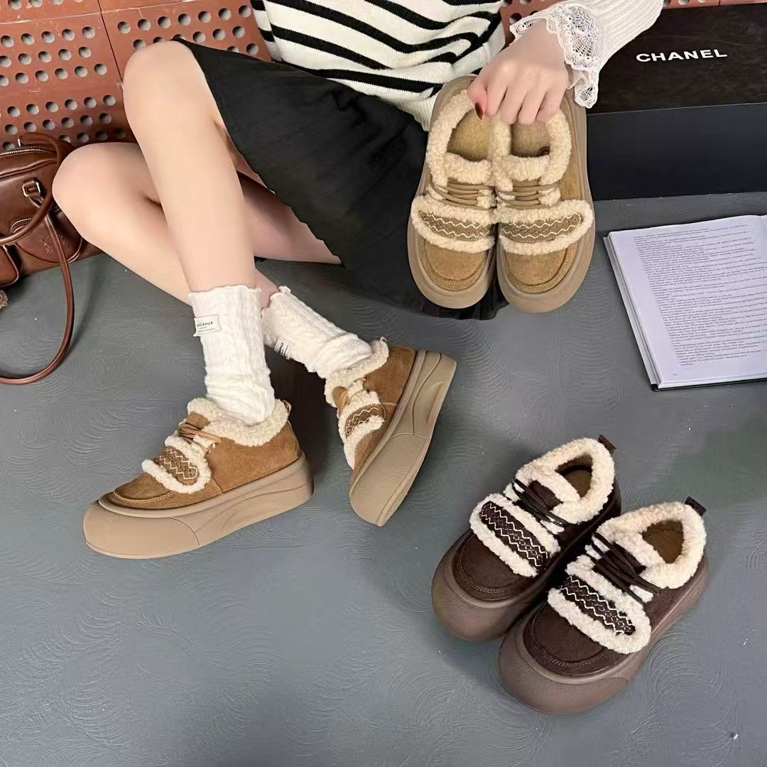 厚底加绒休闲鞋女2025冬季新款魔术贴百搭保暖舒适软底加厚棉鞋