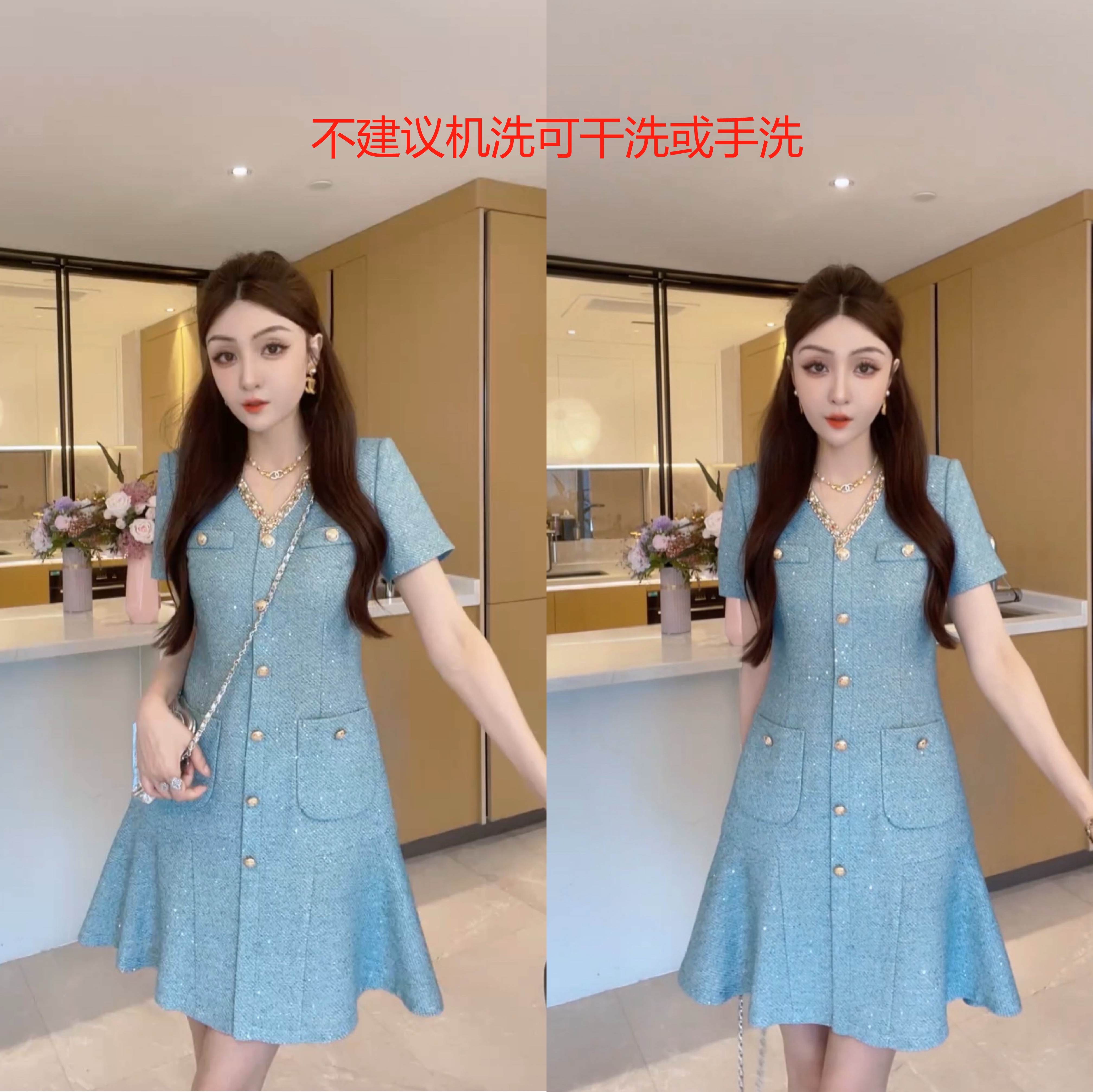 M9A86120夏季新款短袖轻奢名媛显瘦法式修身气质连衣裙裙子