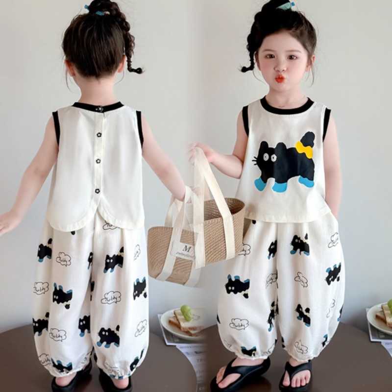 【韩系童装】女童洋气套装2025夏装新款韩版背心加防蚊裤两件套