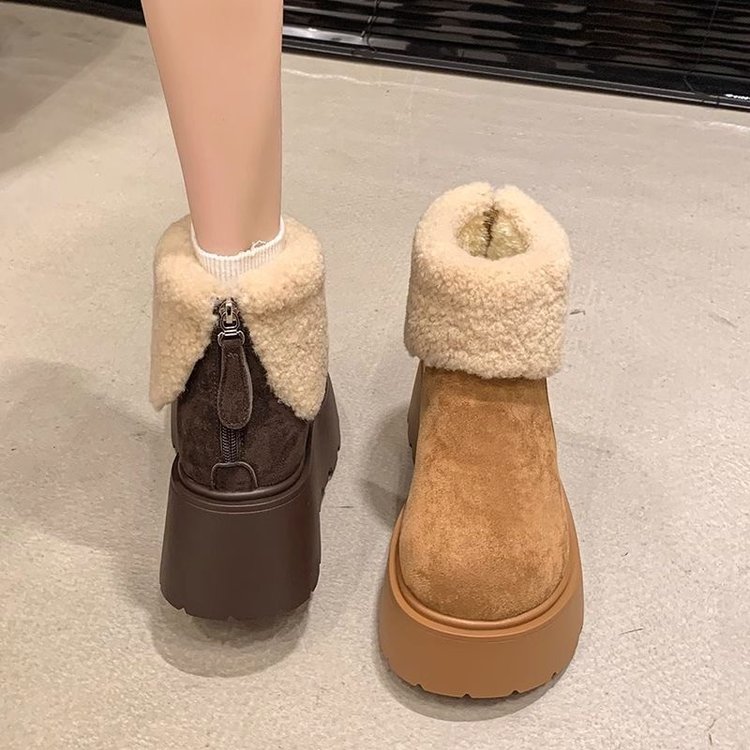 新中式冬季厚底东北抗寒雪地靴女防水皮毛鞋子女ins潮牌百搭