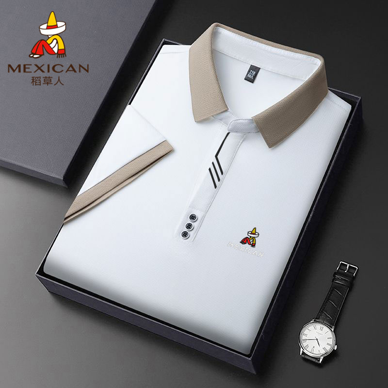 Mexican/稻草人夏季男士polo衫宽松休闲透气商务短袖翻领半袖T恤